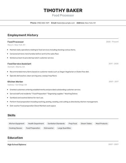 Food Processor Resume