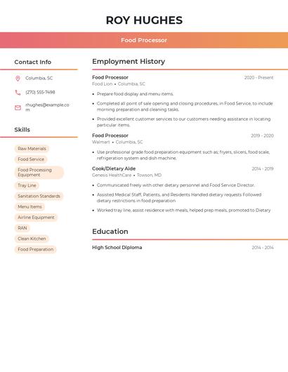 Food Processor Resume