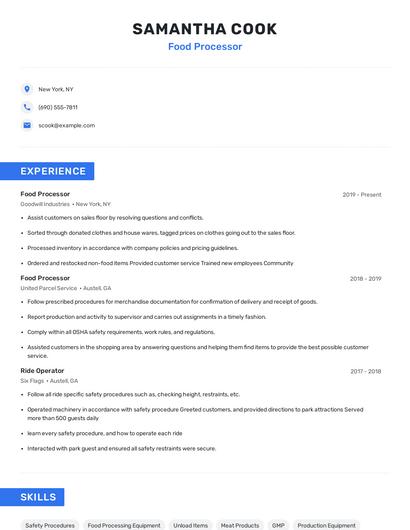 Food Processor Resume