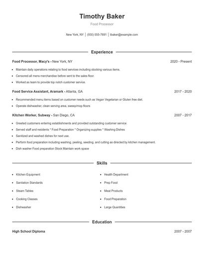 Food Processor Resume