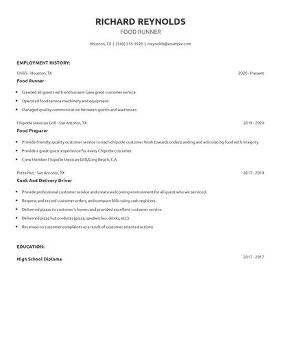 Food Runner Resume