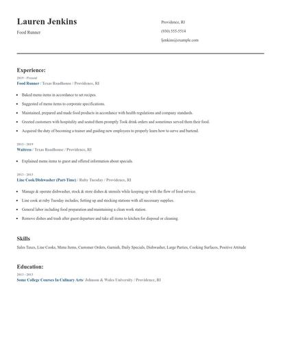 Food Runner Resume