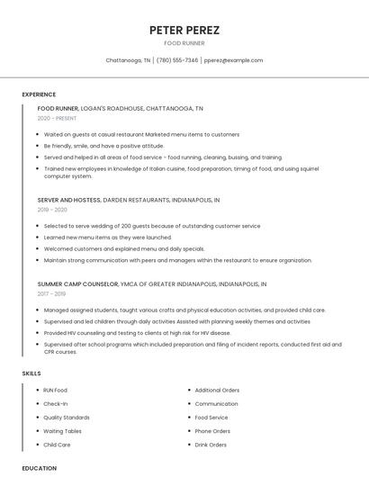 Food Runner Resume