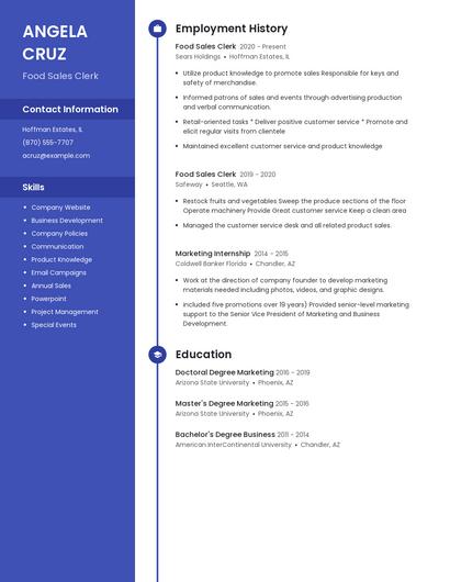 Food Sales Clerk Resume