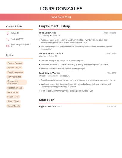 Food Sales Clerk Resume