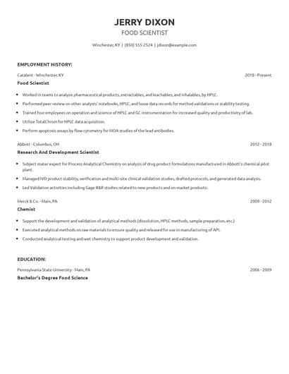 Food Scientist Resume