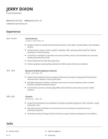 Food Scientist Resume