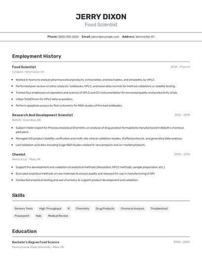 Food Scientist Resume