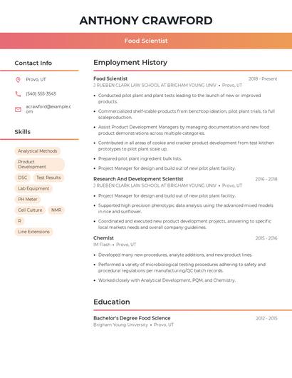 Food Scientist Resume