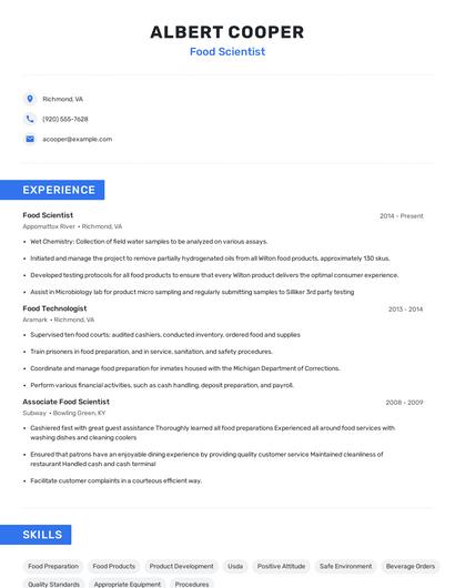 Food Scientist Resume