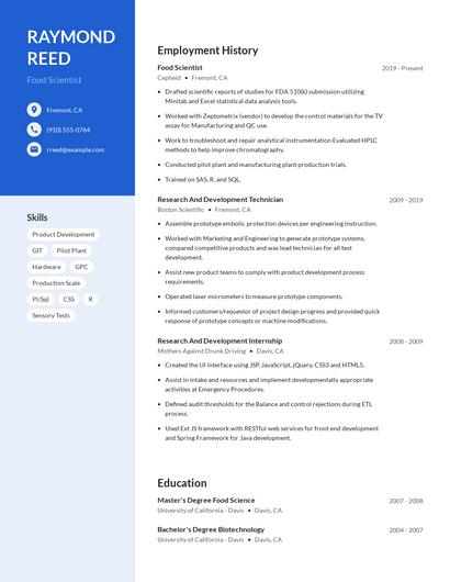 Food Scientist Resume