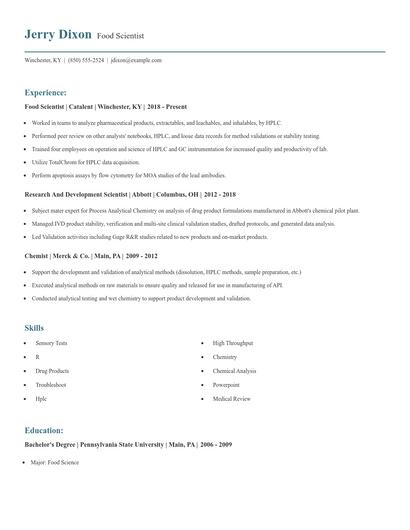 Food Scientist Resume