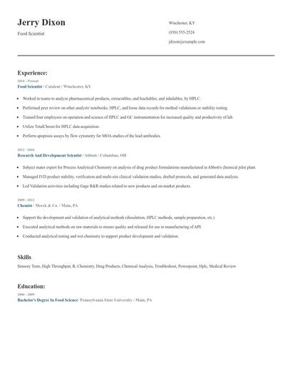 Food Scientist Resume