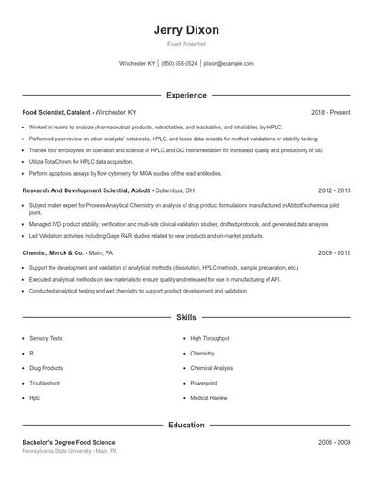 Food Scientist Resume