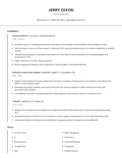 Food Scientist Resume