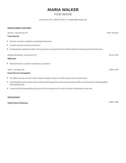 Food Server Resume
