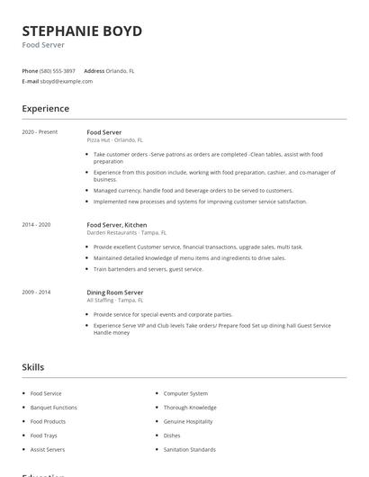 Food Server Resume