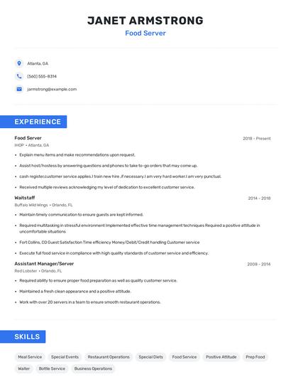 Food Server Resume