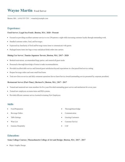 Food Server Resume