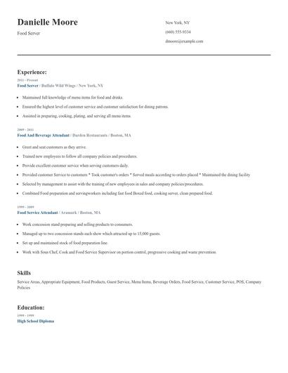 Food Server Resume