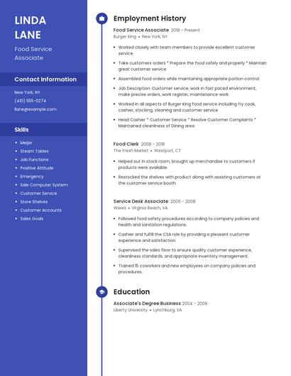 Food Service Associate Resume