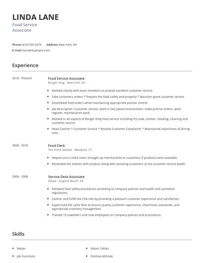 Food Service Associate Resume