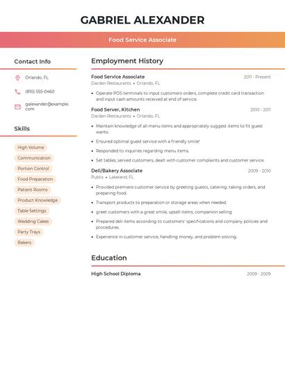 Food Service Associate Resume