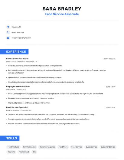 Food Service Associate Resume