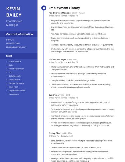 Food Service Manager Resume