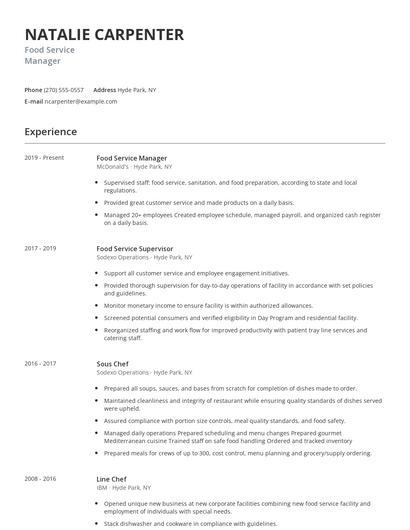 Food Service Manager Resume