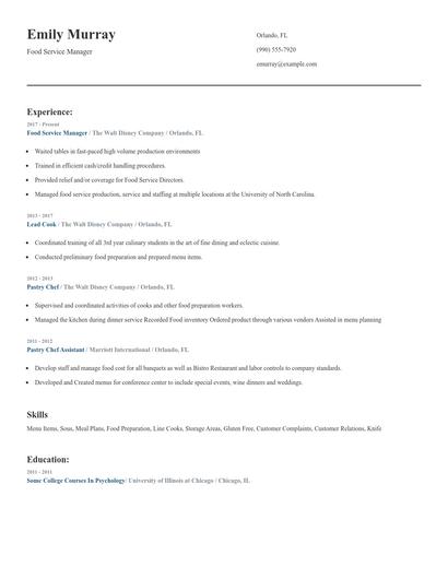 Food Service Manager Resume