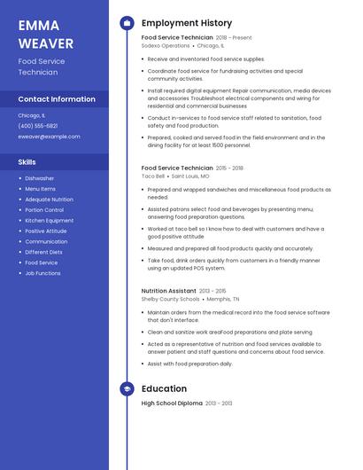 Food Service Technician Resume
