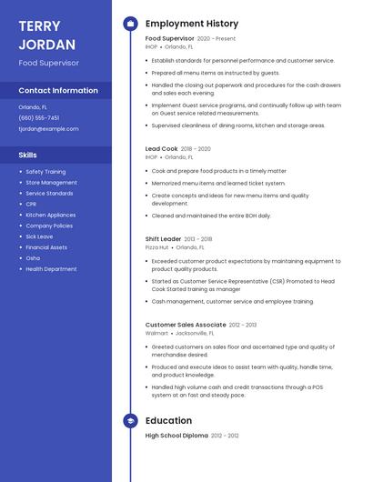 Food Supervisor Resume