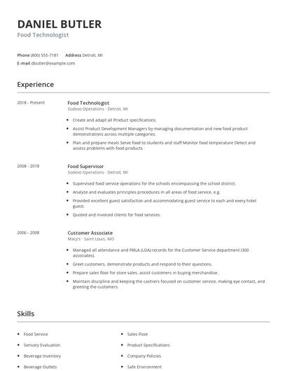 Food Technologist Resume