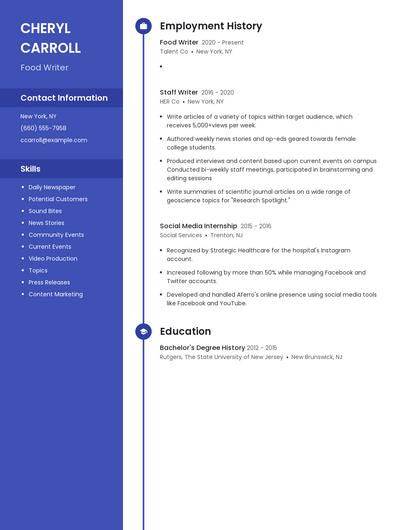 Food Writer Resume
