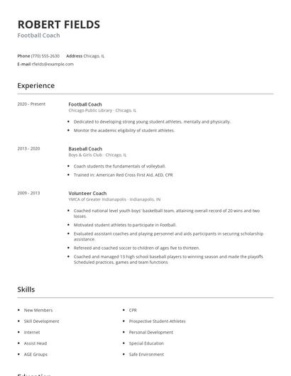 Football Coach Resume