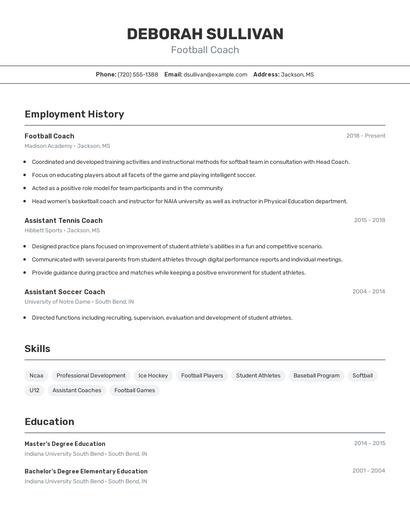 Football Coach Resume