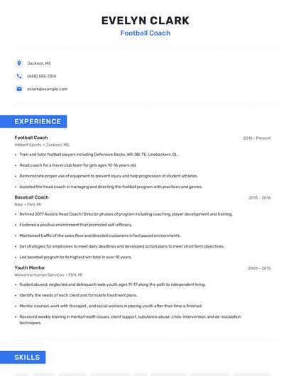 Football Coach Resume