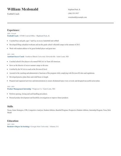 Football Coach Resume