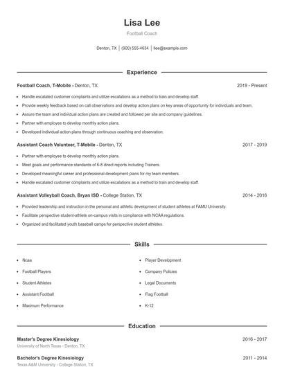 Football Coach Resume