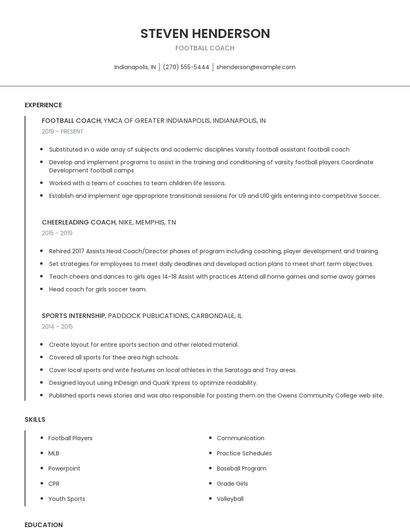 Football Coach Resume