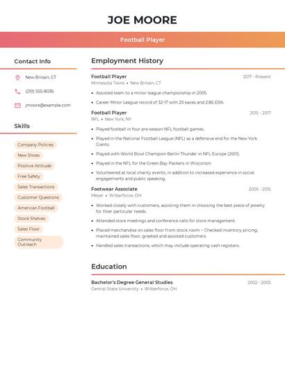 Football Player Resume