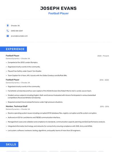 Football Player Resume