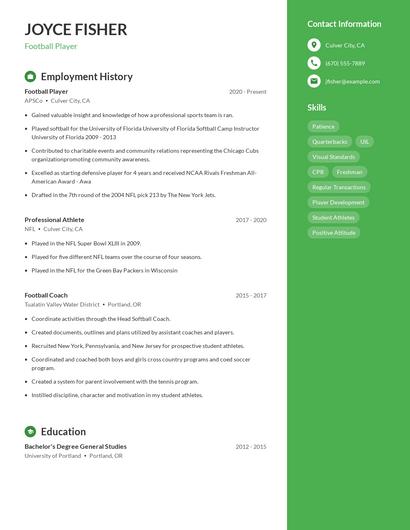 Football Player Resume