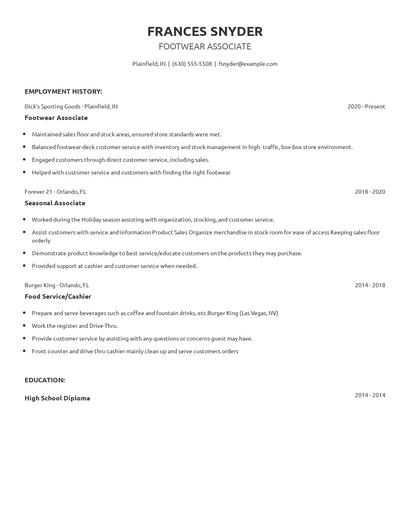Footwear Associate Resume