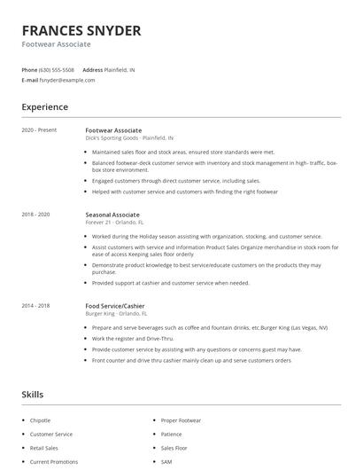 Footwear Associate Resume