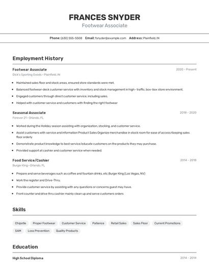 Footwear Associate Resume