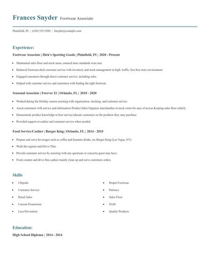 Footwear Associate Resume