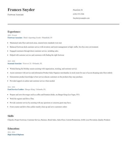 Footwear Associate Resume