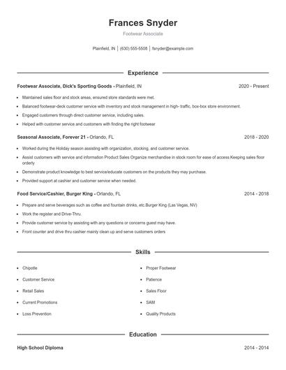 Footwear Associate Resume